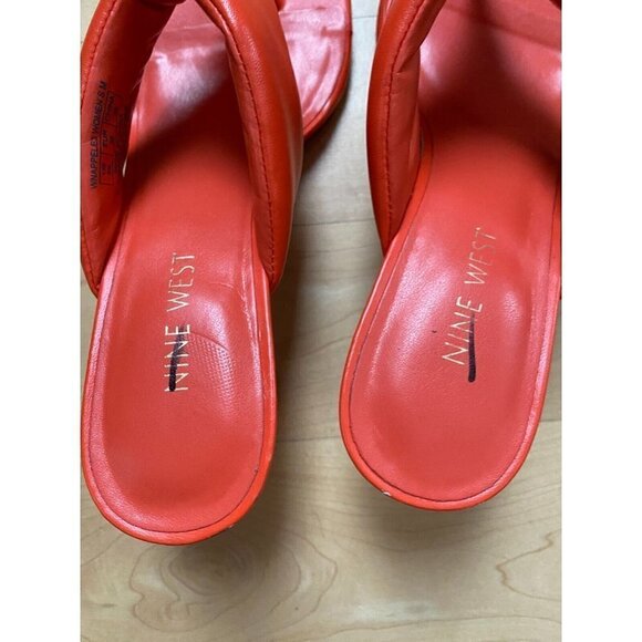 NINE West "Alike" Super Soft Nappa Leather Kitten Heel Orange Sandals Sz 5 New - Picture 6 of 6
